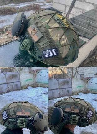 Комплект каска олива fast ,кріплення навушники walker’s razor slim ,кавер мультикам