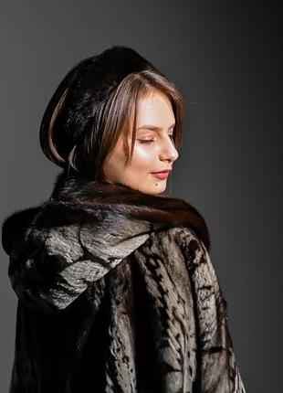 Обруч для волос myscarf меховый one size цвет  шоколадный, натуральная  норка