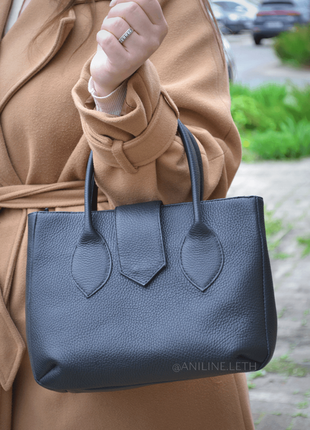 Якісна, жіноча шкіряна сумка "луїзіана" з ручками + ремінь через плече (чорна)1 фото