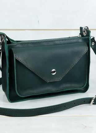 Шкіряна жіноча сумочка "куточок", шкіра італійський краст, колір зелений3 фото