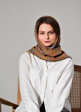 Дизайнерський бежевий шарф у клітку від бренду myscarf1 фото