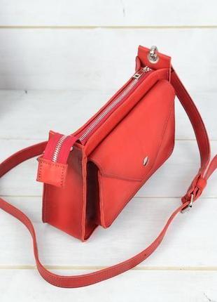 Кожаная женская сумочка "уголок", кожа итальянский краст, цвет красный3 фото