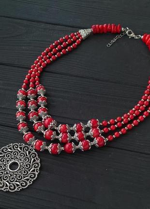 Трьохрядне намисто з натуральних коралів "завиток"