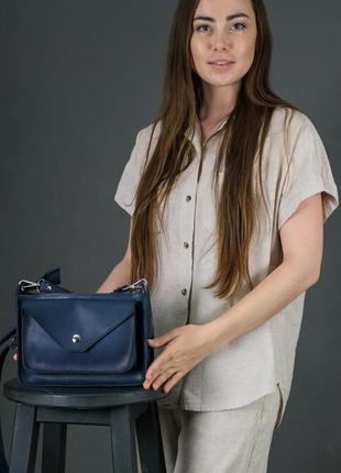 Шкіряна жіноча сумочка "куточок", шкіра італійський краст, колір синій1 фото