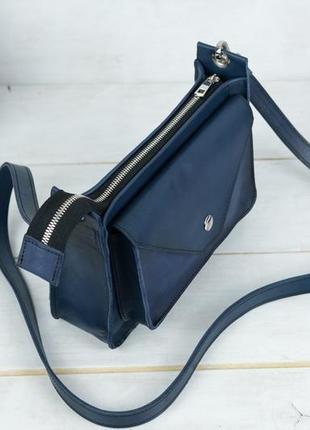 Шкіряна жіноча сумочка "куточок", шкіра італійський краст, колір синій3 фото