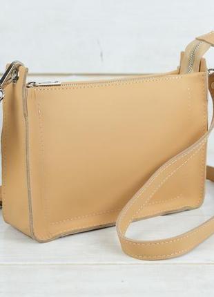 Кожаная женская сумочка "уголок", кожа grand, цвет бежевый5 фото