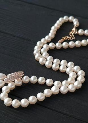 Розкішна класика намисто та сережки з натуральних перлів у позолоті1 фото