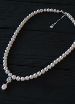 Святкове намисто з натуральних перлів у сріблі