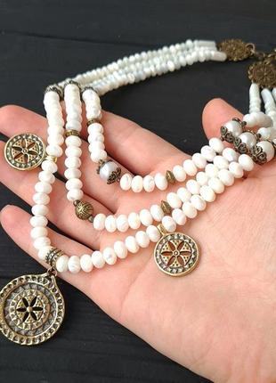 Сет з трьох намист з натуральних перлів та баламутів зі згардами ручної роботи6 фото