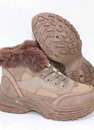 Жіночі зимові черевики нубук-плащівка рожевий4 фото