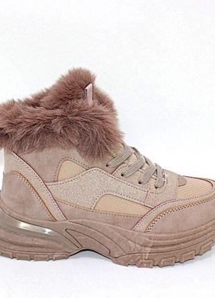 Жіночі зимові черевики нубук-плащівка рожевий5 фото
