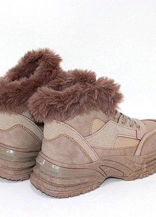 Жіночі зимові черевики нубук-плащівка рожевий8 фото