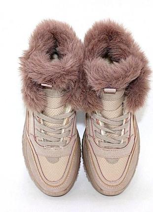Жіночі зимові черевики нубук-плащівка рожевий6 фото