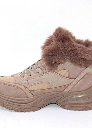 Жіночі зимові черевики нубук-плащівка рожевий7 фото