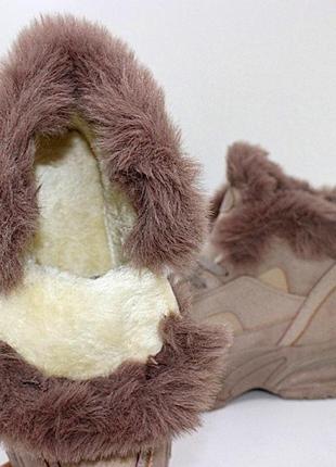 Жіночі зимові черевики нубук-плащівка рожевий9 фото