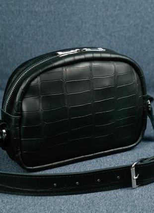 Шкіряна жіноча сумка "віола", італійський краст, відбиток №2, колір чорний