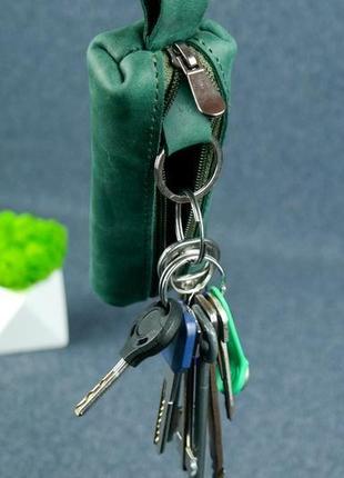 Кожаная ключница на молнии, винтажная кожа crazy horse, цвет зеленый3 фото