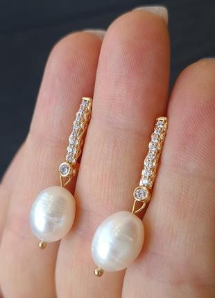 Намисто та сережки з натуральних перлів в позолоті6 фото