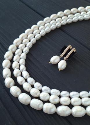 Намисто та сережки з натуральних перлів в позолоті2 фото
