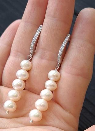 Стильна класика у сріблі натуральні перли сережки та підвіска на ланцюжку4 фото