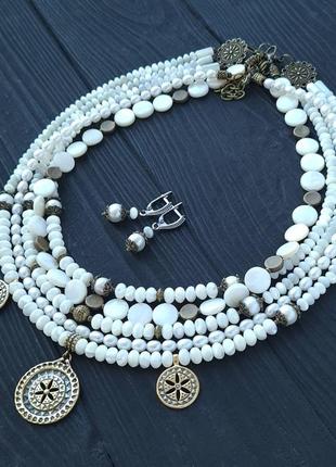 Сет з трьох намист та сережки з перлів та баламутів зі згардами ручної роботи3 фото