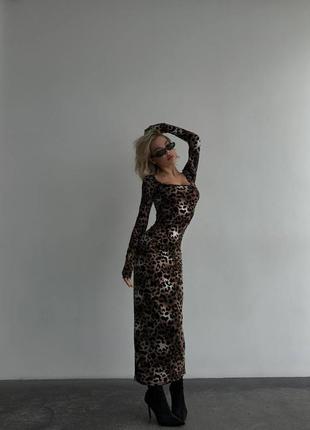 Женское стильное длинное макси леопардовое летнее платье с длинным рукавом трендовое качественное ле5 фото