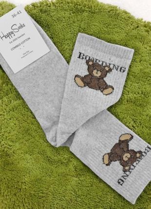 Женские  носки "bears" светло-серые3 фото