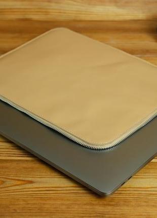 Чехол для macbook с войлочной подкладкой на молнии, матовая кожа grand, цвет бежевый4 фото