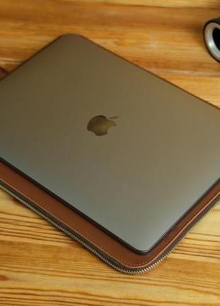 Чохол для macbook з повстяною підкладкою на блискавці, матова шкіра grand, колір віскі5 фото