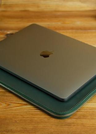 Чохол для macbook з повстяною підкладкою на блискавці, матова шкіра grand, колір зелений4 фото