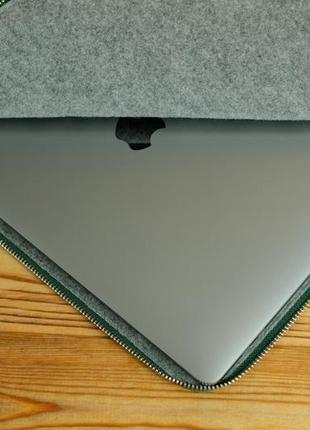 Чехол для macbook с войлочной подкладкой на молнии, матовая кожа grand, цвет зеленый5 фото