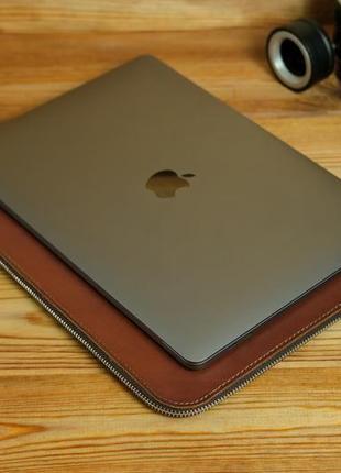 Чехол для macbook с войлочной подкладкой на молнии, кожа итальянский краст, цвет коричневый5 фото
