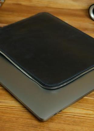 Чохол для macbook з повстяною підкладкою на блискавці, вінтажна шкіра crazy horse, колір синій4 фото