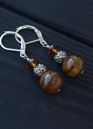 Сережки з колекції "барви осені" з тигрячого ока