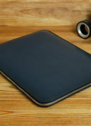 Чехол для macbook с войлочной подкладкой на молнии, кожа итальянский краст, цвет синий1 фото