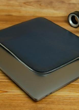 Чехол для macbook с войлочной подкладкой на молнии, кожа итальянский краст, цвет синий4 фото