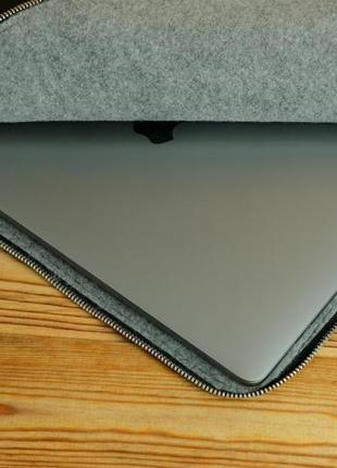 Чохол для macbook з повстяною підкладкою на блискавці, матова шкіра grand, колір чорний3 фото