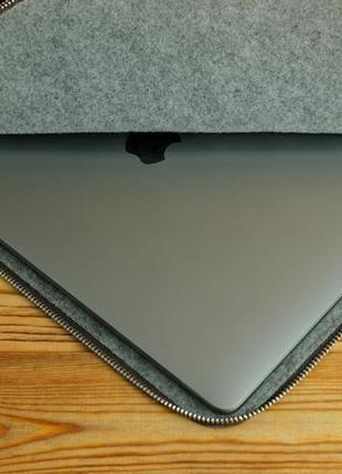 Чехол для macbook с войлочной подкладкой на молнии, матовая кожа grand, цвет шоколад5 фото