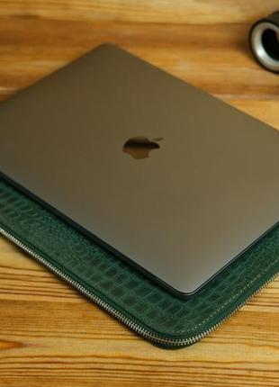 Чохол для macbook з повстяною підкладкою на блискавці, вінтажна шкіра відбиток №1, від колір зелений5 фото