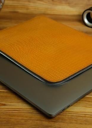 Чохол для macbook з повстяною підкладкою на блискавці, вінтажна шкіра відбиток №1, колір бурштин4 фото
