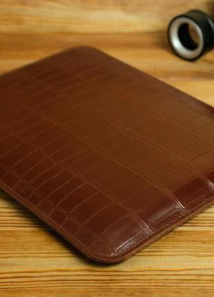 Чохол для macbook з повстяною підкладкою на блискавці, шкіра пуллап віібиток №2, колір коньяк2 фото