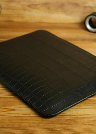 Чехол для macbook с войлочной подкладкой на молнии, кожа итальянский краст оттиск №2,цвет черный2 фото
