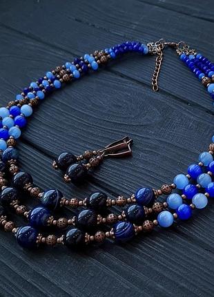 Бусы и серьги из натурального агата, авантюрина и кошачьего глаза