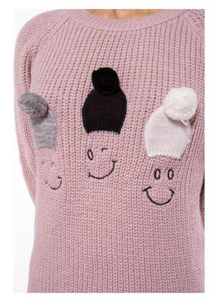 Молодежный женский свитер с аппликацией розовый s-m3 фото