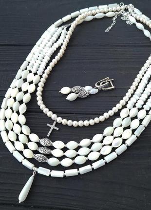 Сет з трьох намист та сережки з баламутів та перлів у сріблі1 фото