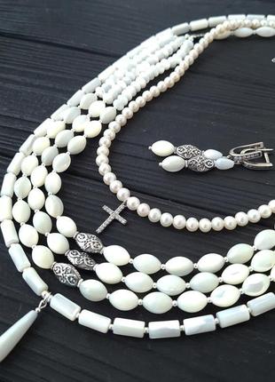 Сет з трьох намист та сережки з баламутів та перлів у сріблі2 фото