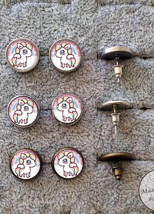 Сережки цвяшки  єдиноріг 4 бронза