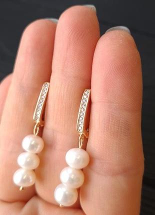 Розкішна класика намисто та сережки з натуральних перлів у позолоті5 фото