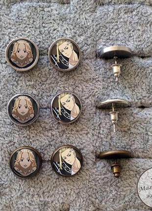 Сережки цвяшки майки та дракен з аніме токійські месники (звичайний світлий метал)