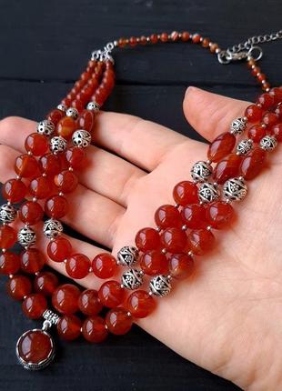 Бусы из натурального сердолика с подвеской